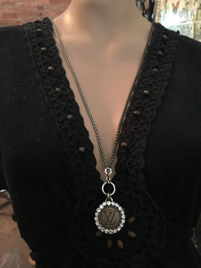 1” Louis V Button Bling Necklace - Wear Long or Short