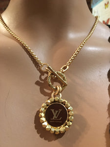 1” Louis V Brown & Gold Button Necklace
